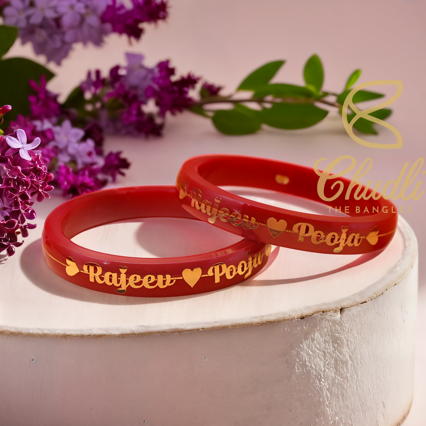 Premium Red Anmol Bandhan β Personalized Gold Bangles for Her - Custom Gold Bangles - Chudli.com