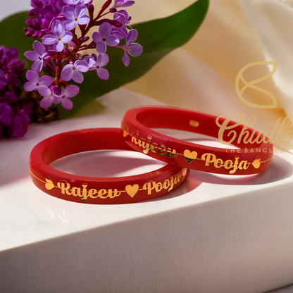 Premium Red Anmol Bandhan – Personalized Gold Bangles for Her - Custom Gold Bangles - Chudli.com